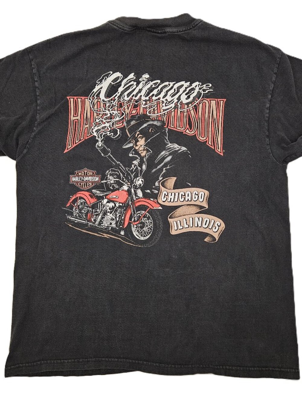 Chicago Harley Davidson Pocket t-shirt Large black Mobster Gangster Knucklehead